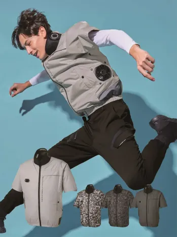 男女ペア 半袖ジャケット（ブルゾン・ジャンパー） FZN 空調風神服 EF92590S ハイブリッドクールショートスリーブジャケット デバイスセット（空調風神服） 作業服JP