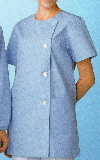 厨房・調理・売店用白衣 半袖白衣 サーヴォ FA-799 女性用衿無し横掛白衣 半袖 食品白衣jp