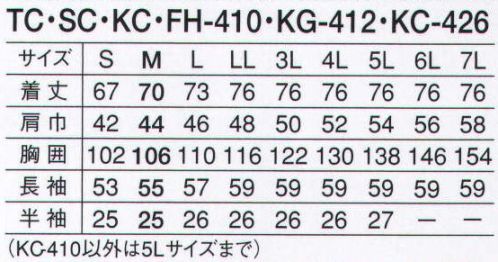 サーヴォ FH-410 コックコート 調理場のプロたちを快適にサポート。洗濯耐久性に優れた綿とポリエステル混。フレッシュエリア®『フレッシュエリア®」は、繊維に付着した微生物の繁殖を強力に抑え込む細菌対策繊維。洗濯を繰り返しても抗菌力はほとんど落ちず、また、皮膚刺激も少ないため、安心して着用いただけます。※フレッシュエリア®は、日清紡テキスタイル（株）の登録商標です。折り返しのカフスは鍋つかみになるのがプロ仕様コックコートの袖が折り返してあるのは、いざというときに鍋つかみとして使える仕様。伝統の中で生まれたプロフェッショナルなディテールです。 サイズ／スペック