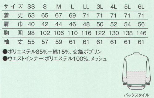 サーヴォ RR-732 長袖ジャンパー 「長く使える」に特化して作られた質実剛健な素材【RR リーズナブルレンタル】品質のよいユニフォームをできるだけ低価格で揃えたいという声に応えたのがコチラです。常温食品工場に求められる機能をクリアしつつ、こだわったのは耐久性。工業洗濯に対応する耐久性、復元性が自慢のユニフォームです。01.縫製の工夫で実現した優れた形態安定性。縫製技術など改良を加え、洗濯後の復元性を高めました。改良前と比べ、形態安定性は格段に向上しています。コスト削減に繋がる高度な洗濯耐久性当社で実際に工業洗濯を50回実施しました。洗濯耐久性に優れて、長い間使うことができるので、ランニングコストの削減に繋がります。セットインスリーブタイプジャンパー●作業中に衣服が開くのを防ぎ、破損防止に役立つセミオートコイルファスナー●縫製仕様パイピング●体毛落下を防止するウエストインナー仕様スナップボタン縦付け●インナー長袖口仕様ゴム入り●本体袖口仕様フライス サイズ／スペック