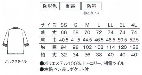 サーヴォ SJAU-1701-A6 男女兼用ショップコート グロッサリーからカフェまで爽やかに演出できる新作ですさらりと彩りを楽しめる！ストライプのショップコート。爽やかな印象の細ピッチストライプに強力な防脱色加工を施し、ハードな現場にも対応できる一着に仕立てました。衿裏のメッシュ仕様、袖口の防汚加工などなど、現場ファーストで考えた自信作です。●衿裏は涼しいメッシュ仕様です熱のこもりやすい首元は、メッシュ仕様に。さらりとした肌触りと通気性の良さでいつでも快適です。●胸にはさりげなくペンポケット付きスマートなルックスを邪魔しないペンポケットを胸部分に装備。あると安心な現場第一で考えた仕様です。●白い袖口布は防汚加工で裏側はストライプ真っ白なカフスは飲食店に欠かせないもの。そんなニーズにこたえ、汚れに強い加工を施しました。NO！色落ち！強力防脱色！塩素系漂白剤が付着しても繰り返し洗濯しても変色しにくい加工が施されています。強力防脱色加工！爽やか4色展開！汎用性バツグン！ナチュラルな雰囲気のベージュやさしい印象のショップにオススメなのがベージュです。ストライプの清涼感と柔らかなベージュの奏でるハーモニーは、サラダショップやオーガニック系のお店にぴったりです。 サイズ／スペック