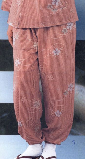 ジャパニーズ パンツ（米式パンツ）スラックス サーヴォ K-3717 ズボン（紗袖縞に撫子） サービスユニフォームCOM
