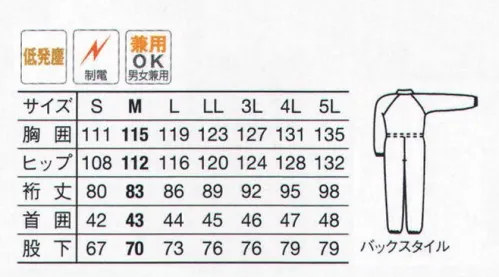 サーヴォ CJ1032-1 クリーンスーツ ※SS、6L、7L、8Lサイズは販売終了致しました。無塵衣。表面からホコリやチリがでにくく、クリーン環境の要望に応える低発塵性。防汚性、静電気機能にも優れた高性能ウエア。制電性能のある生地表面なのでホコリ、チリが付着しにくい。静電気防止効果。耐薬品性に優れたポリエステル100％を使用。※6L・7L・8Lは受注生産になります。（ロット2枚）※受注生産品につきましては、ご注文後のキャンセル、返品及び他の商品との交換、色・サイズ交換が出来ませんのでご注意くださいませ。※受注生産品のお支払い方法は、先振込（代金引換以外）にて承り、ご入金確認後の手配となります。 サイズ／スペック