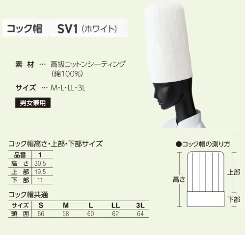 サーヴォ SV1 コック帽 サイズ／スペック