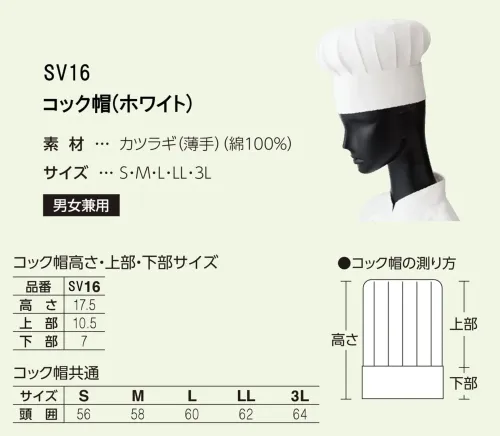 サーヴォ SV16 コック帽 サイズ／スペック