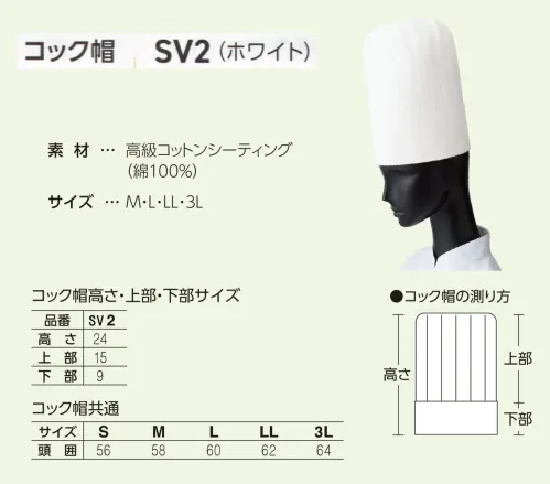 サーヴォ SV2 コック帽 サイズ／スペック