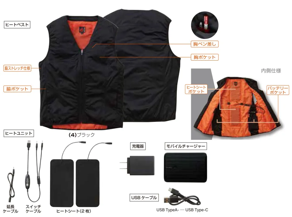 ▽【引取限定価格】【中古】桑和 ヒートベスト コンプリートセット 17019  Lサイズ【美品】 桑和] 17019 ヒートベストコンプリートセット