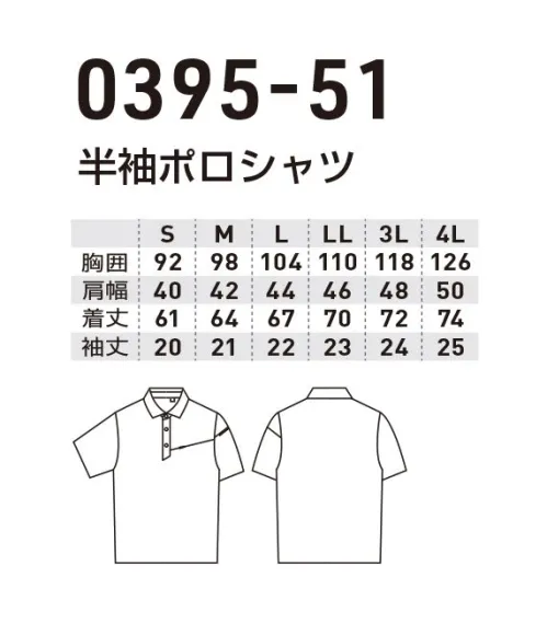 桑和 0395-51 半袖ポロシャツ G.G.no limit on the GROUND.ハイストレッチと接触冷感で夏のワークにぴったり!前立てスナップボタンとワイドカラーでスタイリッシュにキマるクールタッチポロシャツ。DETAIL POINT・衿共生地・ロゴ入りラインテープ・台衿仕様・ロゴ入り糸付けボタン・スナップボタン・胸ファスナーポケット・袖ペン差し・スリット裏ロゴ入りラインテープ・デオドラントテープ・反射テープQUALITY POINT・ナイロン高混率による接触冷感性・不快なニオイを軽減するデオドラントテープ付き・吸汗速乾加工による続くドライ感・開閉が簡単なスナップボタン仕様(第2・第3ボタン)・便利なファスナー付きポケット・反射テープによる高視認性ポリウレタン入り製品取扱上のご注意・この製品は、伸縮性のある生地を使用しています。湿度や日光(紫外線)の影響や時間の経過にともなって伸びが生じたり、ポリウレタン糸が飛び出すことがあります。また熱により縮むことがありますのでアイロン掛けにご注意ください。・年月の経過により劣化し、伸縮性が低下いたします。・若干の生地の肘抜け、膝抜けが発生する場合がございます。※こちらの商品は取り寄せのため、ご注文から商品お届けまでに約4～5営業日（土日祝祭日除く）程の期間をいただいております。 サイズ／スペック