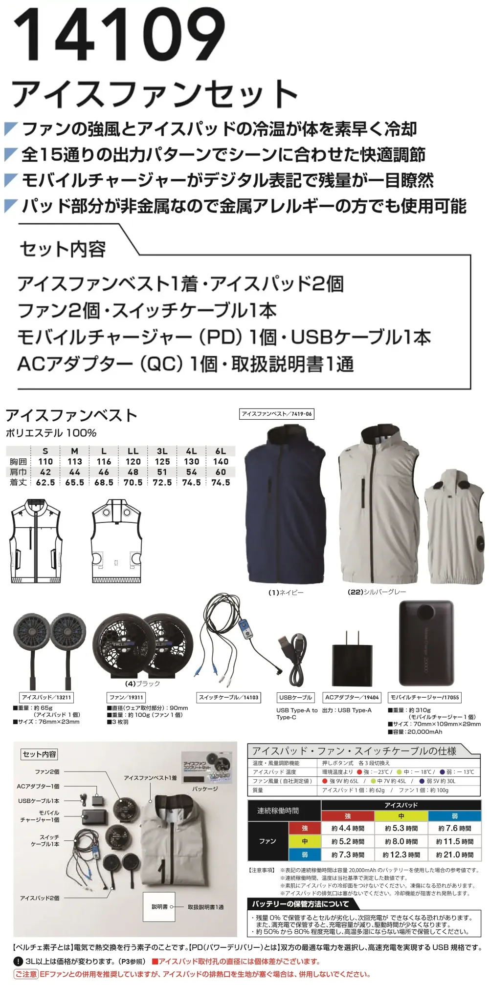 桑和 14109 アイスファンセット サイズ・スペック