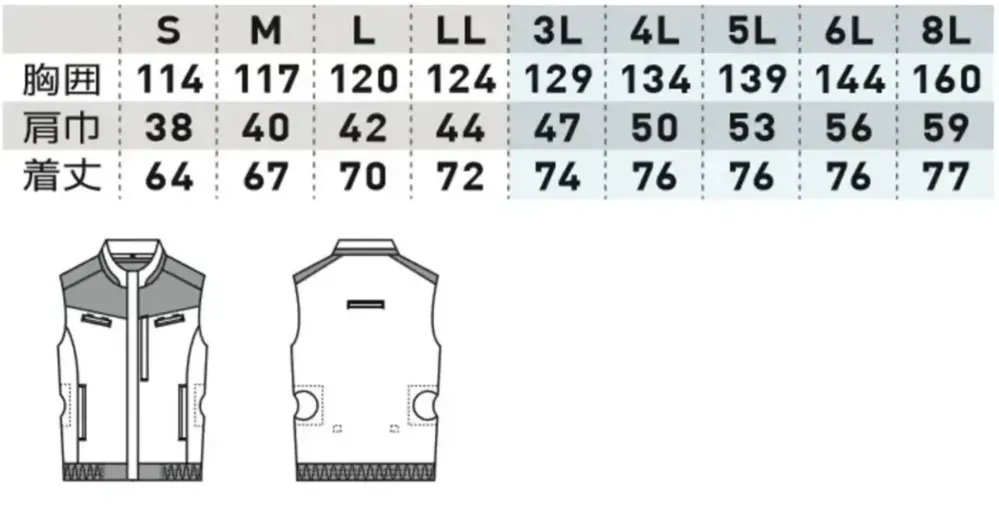 桑和 5349-06 EFベスト（ファン・バッテリー別売） サイズ・スペック