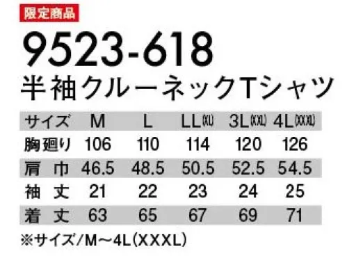 寅壱 9523-618 半袖クルーネックTシャツ コーデュラ®は、高強力糸で作られた素材。軽量であるだけでなく、耐引裂きや耐摩耗にもパ話プルな機能を発揮します。・Tシャツの新定番となる超タフモデル・軽量で高強度なコーデュラ®ナイロンを使用・ソフトな着心地で吸汗速乾も万全※「13 クロ」は、在庫限りで販売を終了致します。※「4L(XXXL)」は販売を終了致しました。 サイズ／スペック