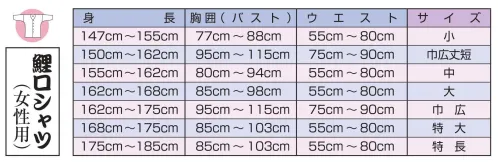 江戸一 TENUGUI-KOI-27L 鯉口シャツ（手拭）（女性）千鳥 手拭白地の「千鳥」に、見返しと袖口裏に「特選手拭 あじろ千鳥 紅」をあしらいました。この商品はご注文後のキャンセル、返品及び他の商品との交換・サイズ交換が出来ませんのでご注意くださいませ。※なお、この商品のお支払方法は、先振込（代金引換以外）にて承り、ご入金確認後の手配となります。 サイズ／スペック