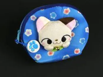 祭り小物 巾着袋・信玄袋・ポシェット 寺子屋 POUCH-3 ポーチ・かまってにゃんコ・ちりめん招きねこ・ベージュ 祭り用品jp