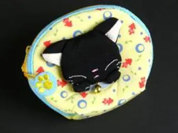 祭り小物 巾着袋・信玄袋・ポシェット 寺子屋 POUCH-4 ポーチ・かまってにゃんコ・ちりめん招きねこ・黒 祭り用品jp