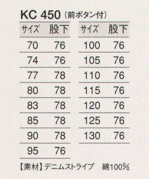 東宝白衣 KC450-A 白衣ズボン（男性用/前ボタン） 清く、正しく、誠実に、白衣の魅力。白の持つ清潔感・信頼感でゆるぎない地位を築いている白衣。どんな業種のお店にも調和するデザインと、着やすさ、着心地のよさにこだわりました。 サイズ／スペック