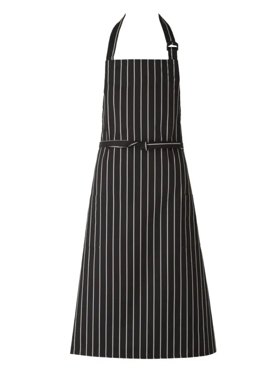 傳馬屋 2070-21 胸付ソムリエエプロン（黒ストライプ）