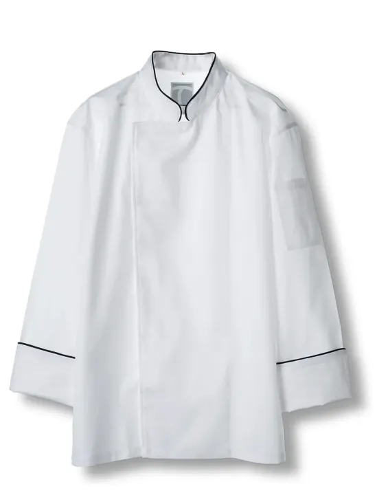 傳馬屋 C100-10-BK コックコート 長袖（ブラックパイピング）