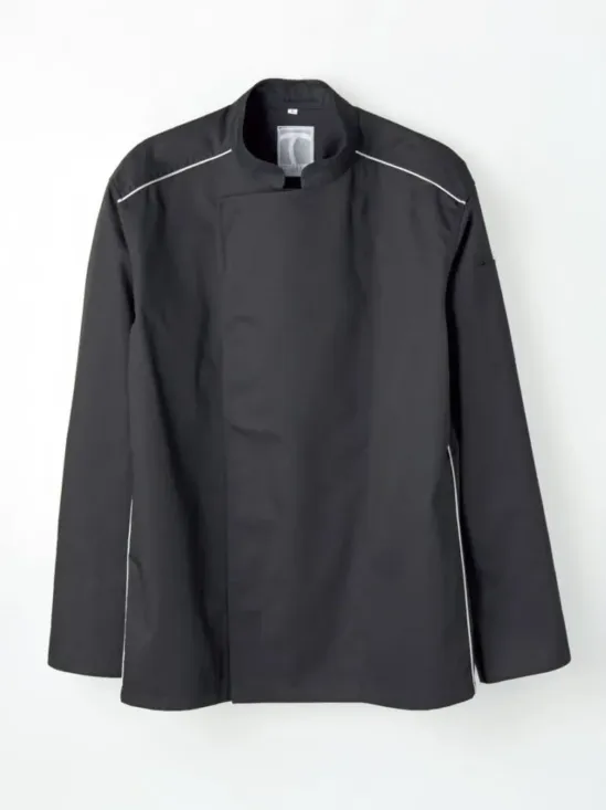傳馬屋 C150-15-GP コックコート 長袖（ブラック・グレーパイピング）