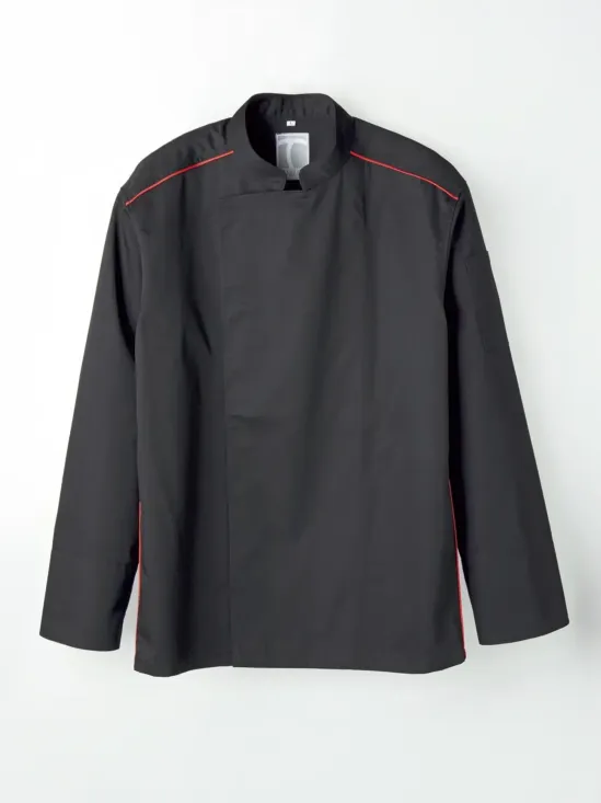 傳馬屋 C150-15-RP コックコート 長袖（ブラック・レッドパイピング）