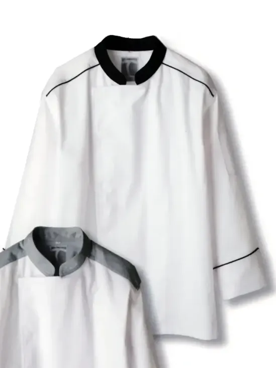 傳馬屋 C160-10-BK コックコート 長袖（ブラックカラー・パイピング）