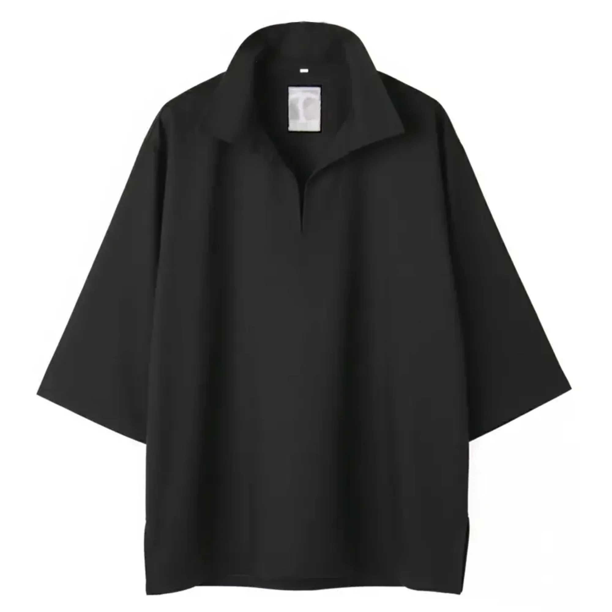 傳馬屋 C212-15 コックシャツ衿付 半袖（ブラック）