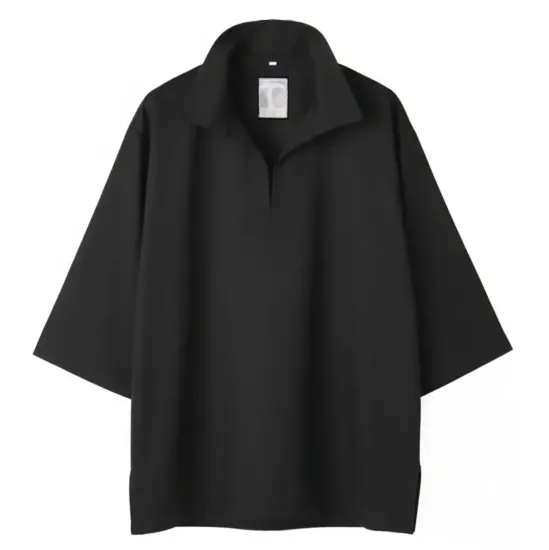 傳馬屋 C212-15 コックシャツ衿付 半袖（ブラック）