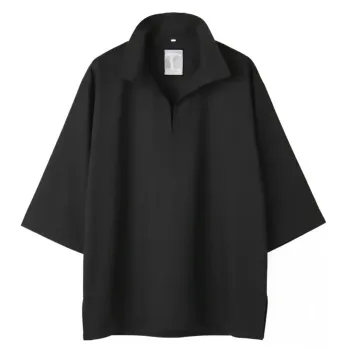 厨房・調理・売店用白衣 半袖コックシャツ 傳馬屋 C212-15 コックシャツ衿付 半袖（ブラック） 食品白衣jp