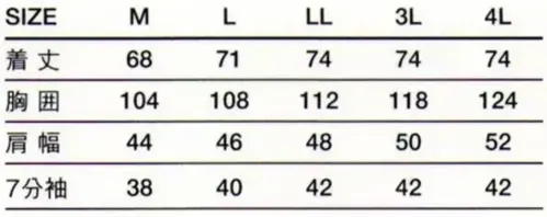 傳馬屋 3267 寿司コート 七分袖 サイズ／スペック