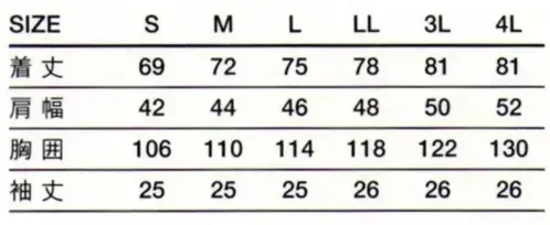 傳馬屋 3432 コックコートTC 半袖 サイズ/スペック