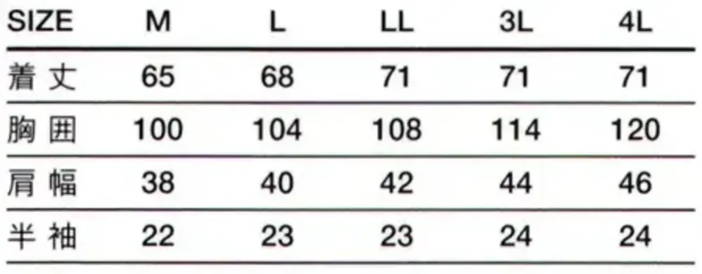 傳馬屋 4212 女子衿なし調理服 半袖 サイズ・スペック