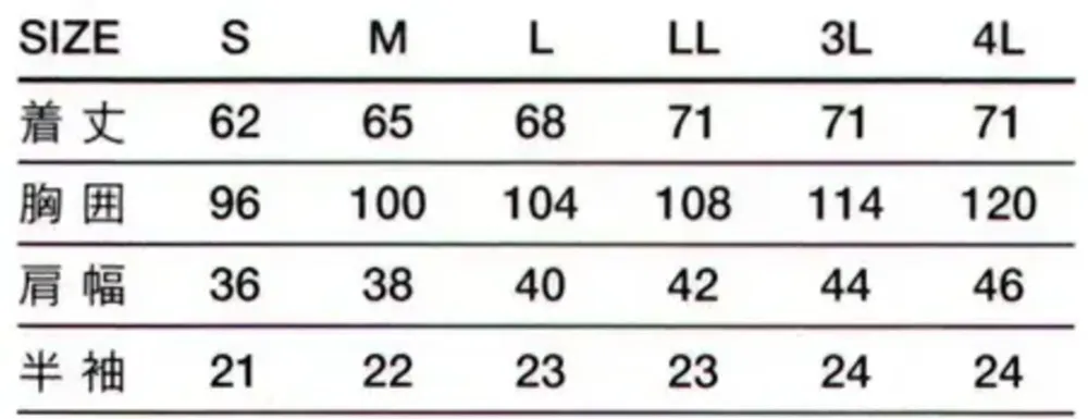 傳馬屋 4322TE 女子丸衿調理服 半袖 サイズ・スペック