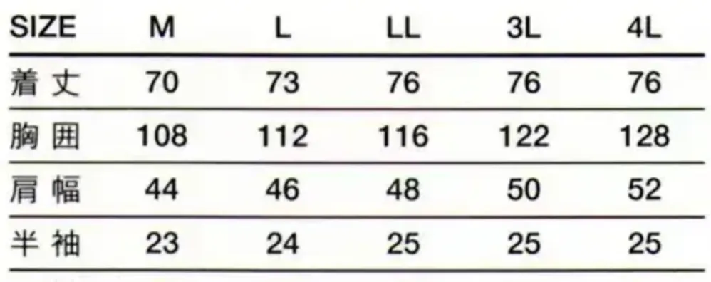 傳馬屋 5212 男子ラインコート 半袖 サイズ・スペック