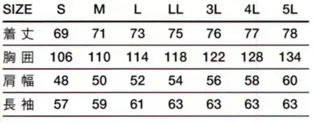 傳馬屋 C120-10 コックコート 長袖 B片側パールボタン サイズ・スペック