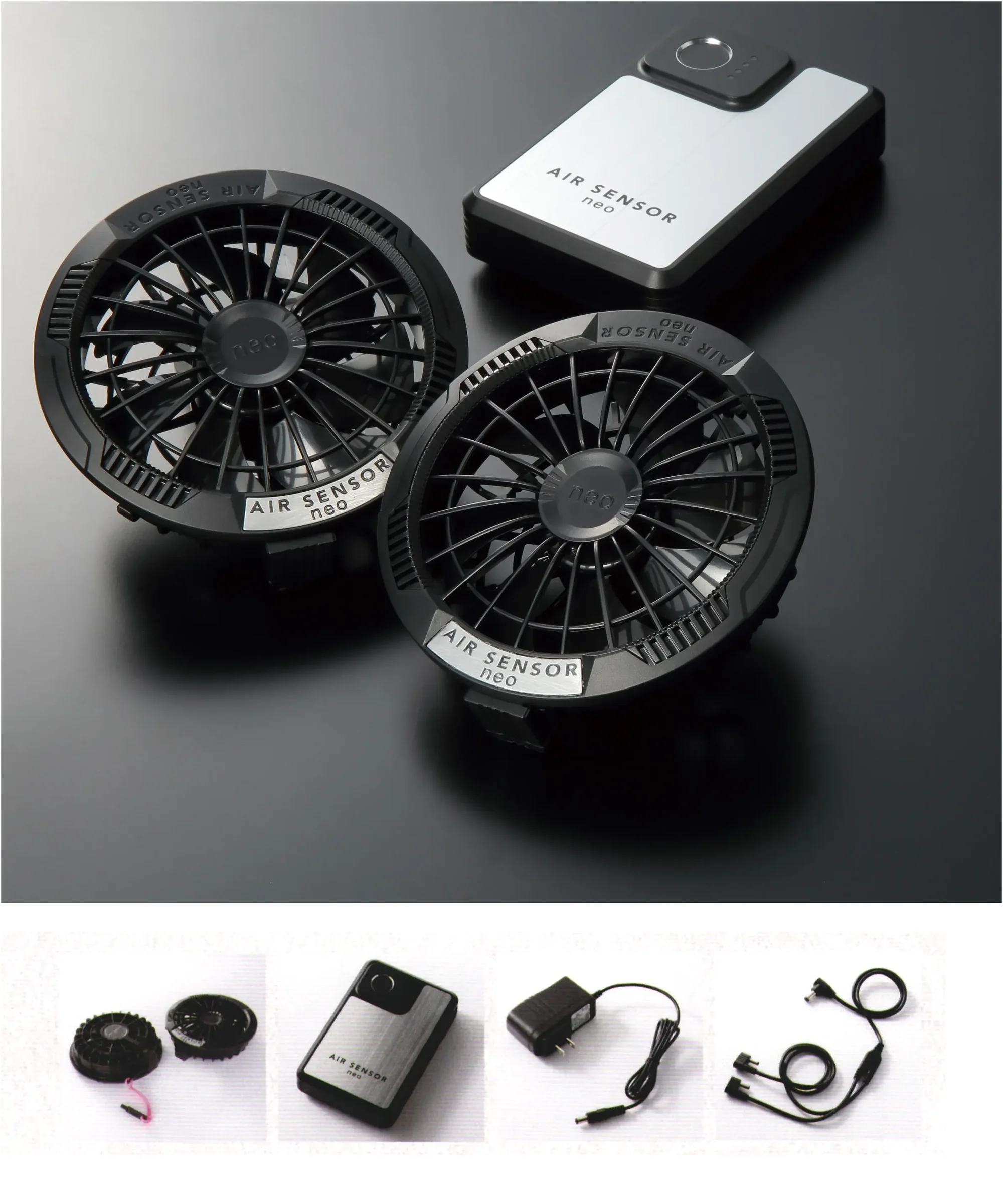 タイコーコーポレーション BT-0069 エアセンサー ファン・バッテリーフルセット Air sensor ファン・バッテリー フルセット BT-0069Air Sensor neoシリーズから、20Vで最大106Lの特大風量を実現するファン・バッテリーフルセットが登場。丸洗い防水栓を付けることにより丸洗い可能な設計。また、急速充電対応リチウムイオンバッテリーを搭載し、長時間の使用でも快適な涼しさを持続します。特徴・20V駆動で最大106L/秒の特大風量を実現・ファンは薄型33mm設計で軽量（88g/1個）・防水栓を付けることで丸洗い可能な仕様・リチウムイオンバッテリー採用で急速充電に対応・騒音を抑えた静音設計・セット内容:ファン2個、ファン接続用二股ケーブル、充電式リチウムイオンバッテリー1個、ACアダプター急速充電器1個、丸洗い防水栓、取扱説明書兼保証書1冊仕様・品番:BT-0069・ファン風量（連続駆動時間目安）: 10V=56L/秒 約20時間 14V=78L/秒 約8.5時間 17V=95L/秒 約5時間 20V=106L/秒 約8時間※20V使用時、0.5時間経過後自動的に14Vに変わります。※20V(0.5時間)+14V(7.5時間) ※電源ON時、弱から開始・ファン重量:88g（1個）・バッテリー出力:10V / 14V / 17V / 20V※使用環境により、稼働時間が異なる場合があります。#空調服 #ファン付きウェア
