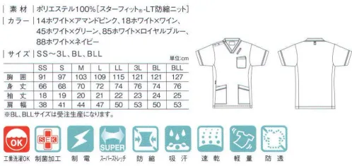 キラク CM301 スクラブ ボディラインをすっきり魅せるサイドの切替が印象的。●ストラップループストラップを留めるループ付き。●PHSポケットポケット口が斜めで出し入れしやすいPHSポケット。●仕切りポケットポケットの中身を整理できる仕切りポケット。●キーループ右脇に便利なキーループ付き。※BL・BLLサイズは受注生産になります。※受注生産品につきましては、ご注文後のキャンセル、返品及び他の商品との交換、色・サイズ交換が出来ませんのでご注意ください。※受注生産品のお支払い方法は、先振込（代金引換以外）にて承り、ご入金確認後の手配となります。 サイズ／スペック