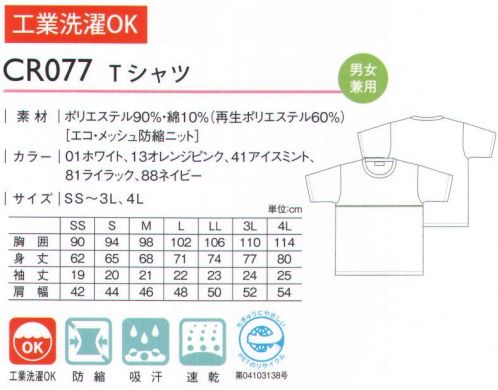 キラク CR077 Tシャツ カジュアル感覚を大切にした環境にやさしいウエア。 サイズ／スペック