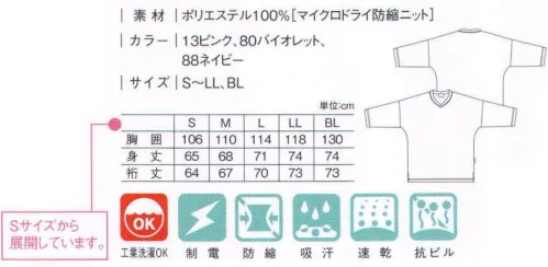 キラク CR843 検診用シャツ レントゲンに写り込みにくい工夫を凝らした検診用シャツ。レントゲンに写り込みにくい工夫従来袖下にあった縫い目を袖山側にずらしています。脇下の生地の重なりを減らすことで従来に比べて脇下の縫い合わせが写り込みにくい仕様になっています。胸の部分に透けない工夫胸の部分を二重にし、透けを防止する工夫をしています。女性の方でも安心して着用して頂けます。●VネックすっきりとしたVネックライン。着脱がしやすいフライス仕様です。●ドルマンスリーブ風ドルマンスリーブ風にすることで身頃と袖の縫い合わせがレントゲンに写り込みにくい仕様になっています。 サイズ／スペック