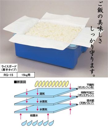 東京メディカル RG-15 ライスガード（15kg）（250枚入り） オールタイム ライスガード。250枚入り。ご飯の美味しさをしっかり守ります。●炊飯米の湯気（水蒸気）を素早くライスガードの外に逃がします。●ライスガードの吸水紙が結露水を吸収して逆流を防ぎ、ご飯の保温コントロールを行います。●ご飯のべとつきやふやけを防ぎ、炊きたての美味しさを保ちます。●ライスガードは炊飯米の剥離性にも優れています。※炊飯米の専用袋です。※ワンウェイ方式ですので一回毎に新しいものをご使用ください。※米飯用保温・保管コンテナと併用してご使用ください。※この商品はご注文後のキャンセル、返品及び交換は出来ませんのでご注意下さい。※なお、この商品のお支払方法は、先振込（代金引換以外）にて承り、ご入金確認後の手配となります。