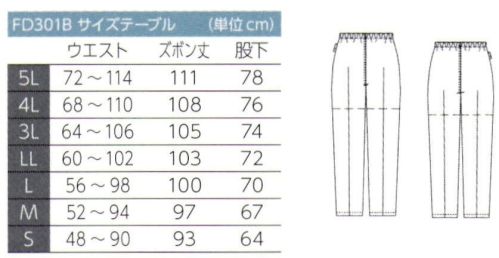 東洋リントフリー FD301B パンツ（女性用） ※ストライプ状に制電糸が入っています。※「2 ブルー」は、販売を終了致しました。 サイズ／スペック