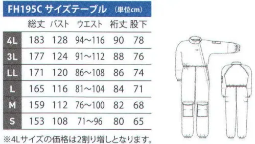 東洋リントフリー FH195C ツナギ服 作業者の安全を考えるSafe THINK。洗浄度を維持しつつ、作業性と安全性を考えた安全サポート防塵服。メンテナンス作業に最適です。 防塵服のヒザ部分に“パッド・ポケット”を装備し、作業内容に応じ“アクション・パッド”を挿入。狭い作業エリアや、グレーチング床にヒザをつくような動作で、ヒザにかかる負担を軽減します。 ※アクション・バッド「FC923C」は別売りです。 ※クラス～1000（ISOクラス～6） サイズ／スペック