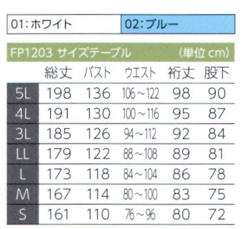 東洋リントフリー FP1203 ツナギ服 PROTENON® 旧品番:FP181C■形状特長・衿部ステンレスホック衿元合わせ部分には、ステンレス製のホックを採用。・二重袖口袖口は二重構造で老漏洩発塵を防止。・レーザー裁断衣服のパーツをレーザー裁断機でカットし、生地断面の羽毛立ちを防止。●プロテノン®αは厳しい環境基準と清浄管理が求められる医療や医薬品製造現場向けに開発された「防塵性」「耐久性」を兼ね備えた帝人フロンティア会社の機能性素材です。プロテノン®αを使用したウェアはオートクレープ細菌に対してレギュラーポリエステル繊維に比べ優れた耐久性を発揮、長期間安心してご使用いただけます。また、構成するポリマーの約3割にバイオマス由来の植物性原料を使用、これによって新たな化石資源の消費を抑え、温室効果ガスの低減に貢献します。●医薬品製造現場の無菌ゾーンに最適・低発塵効果:プロテノン®αを使用したクリーンルーム用衣服は素材自体の発塵が少なく、無菌医薬品製造現場でのご使用に最適な衣服設計を行った製品です。・優れた織物引き裂き強度を実現:プロテノン®αクリーンルーム用衣服はオートクレーブ減菌処理後もレギュラー繊維（原糸）よりも加水分解による繊維強化劣化が起こりにくく、医薬品製造環境として十分な経済性と耐久性を備えています。 サイズ／スペック