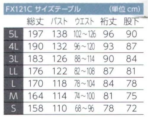 東洋リントフリー FX121C ツナギ服 快適な素材と快適なデザイン『新・着用快適防塵服』！防塵服着用者の声から生まれた着用快適性重視の防塵服。「背中や肩が突っ張る」、「上半身がムレる」「汗をかくとベタつく」といった着用者からの声を、特殊断面素材“ウェーブロン”と、適度な通気性を持つ高ストレッチ素材の採用により解消。  防塵服を着用している方々の声は、「ムレる」「肌触りがよくない」「ベトつく」といった主に素材に関するご要望と、「動きにくい」「衣服が突っ張る」「窮屈である」という衣服に関するご要望の大きく2グループに集約されます。これらのご要望に真摯に向き合い、着用者の立場で「どうしたら快適な防塵服になるか？」について考えた衣服が「新着用快適防塵服」です。 ※クラス100（ISOクラス5） サイズ／スペック