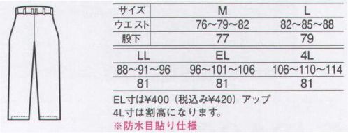 中塚被服 AT713 透湿防水防寒パンツ ムレずに抜群の暖かさを保つ機能素材を採用。寒冷地仕様＋防水。●耐水圧3000ミリ完全防止。●透湿性2000g/㎡/24hrs 脇ゴムのウエストはサイドのマジックテープで手軽にサイド調節が可能。腰が出ない様に後中心部分の幅を広くしています。右脇ポケット口にファスナーが付いておりファスナーを開けると防寒パンツの下にはいているパンツの脇ポケットに手が入り物を取り出す事が出来ます。 サイズ／スペック