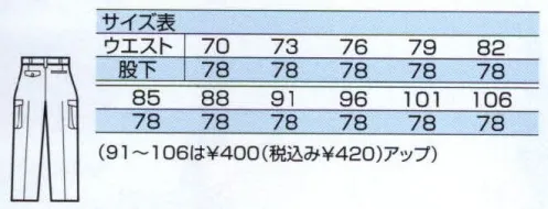 中塚被服 CJ152 カーゴパンツ 丈夫でシワになりにくく、ステッチが効いたカジュアル感もポイント。天ブタ付きポケットは、貴重品を入れておくのにジャストなポケットです。脇アウトポケットは、ポケットにふくらみを持たせていますので物を入れても楽です。多彩な機能を持つ素材。1、丈夫で耐久性が高い。2、独特のハリとコシがあります。3、しわになりにくい。4、洗濯後の乾きが早い。5、帯電防止。 サイズ／スペック