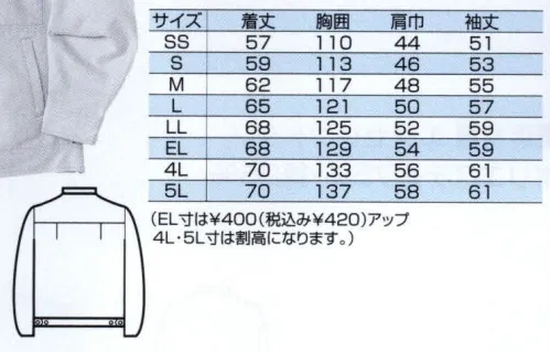 中塚被服 CJ340 ブルゾン 携帯電話ポケット、ファスナー付きポケットなど、収納しやすいポケットが豊富。細部に3本のステッチを多彩に使用。カジュアルなアクセントをつけながら、より丈夫に、クオリティ高く仕上げました。見た目も良好な素材は、心地よい風合いでありながら、強く破れにくく、シワになりにくく、縮みにくく、しかも帯電防止。ワンランク上のエクセレントチノシリーズ。 サイズ／スペック