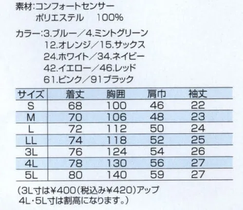 中塚被服 CL1000 半袖ポロシャツ 爽やかな肌ざわりの吸汗速乾素材。幅広いシーンに対応するベーシックなデザインで豊富なカラーが特長。また、UVカット素材なので紫外線をカットし肌の傷みや日焼けを防ぎます。【COLNAT】実証！驚異の吸汗・速乾力。コルナットは、ポリエステル50％・綿50％混紡の製品と比較して約43倍のスピードで吸水。汗をかいたそばからどんどん吸収し、拡散する。この驚異の吸汗・速乾力が快適な着心地の理由のひとつです。吸汗機能の糸と透け防止の糸を吸汗速乾構造組織に鹿の子状に編みこんだコンフォートセンサー。吸汗・速乾性に優れ、透けにくく、UVカット機能も兼ね備えています。 サイズ／スペック