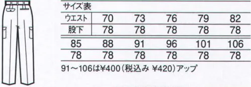 中塚被服 E8020 ツータックカーゴパンツ エコ強撚ポプリン素材に機能を満載。 素材は東レのエコ国内素材（グリーン購入対応商品）。 いやなパチパチを抑える帯電防止加工に、イージーケアでお手入れ簡単。触りごこちもソフトでシャリ感があり、通過性にも優れていて、汗ばむ季節もさわやか。汚れが落ちやすい防汚加工もプラス。 ウエストにはキーなどを着けておけるカラビナループがあり、右サイドのファスナー付きカーゴポケットも便利です。 エコ素材の新アイテム登場。 サイズ／スペック