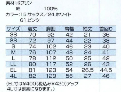 中塚被服 GU2240 半袖ポプリンシャツ 吸汗性の良い綿100％で適度な厚みと風合いがカジュアルな中にも洗練された爽やかさを感じさせます。また、形態安定で手入れがラクです。○形態安定:ノーアイロン・ソフトな風合い・ほとんど縮まない・色あせが少ない・永久プリーツ サイズ／スペック