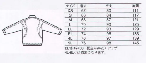 中塚被服 OK1000 ジャケット 作業現場にもイベントにも活躍するカラーブルゾン。軽くて丈夫な生地「マイクロリップ」を使用。きめ細かい格子柄で引き裂きなどにも強く、生地のハリやコシもしっかり。内側はメッシュ使いでベタつき感もありません。スポーツテイストのシルエットにパイピングでアクセントを効かせています。衿のインフードが天候の変化にもすぐに対応。左右の内側に、便利なペン差しとポケットが付いています。※「39 シルバーグレー」は、販売を終了致しました。 サイズ／スペック