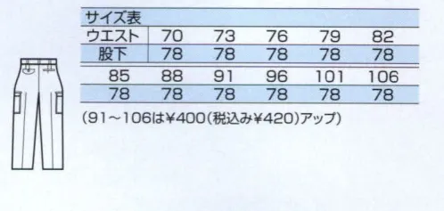 中塚被服 TS220 ツータックカーゴパンツ 動きやすいストレッチ素材+色使いのポイント。ペアでコーディネイトしてイメージアップ。ツータックなので、もも回りにゆとりが。脇アウトポケットは、天ブタ付きで物が落ちにくくマチ布が付いているので物を入れても楽です。ポケットは、天ブタが付いているので貴重品を入れても安心。 サイズ／スペック